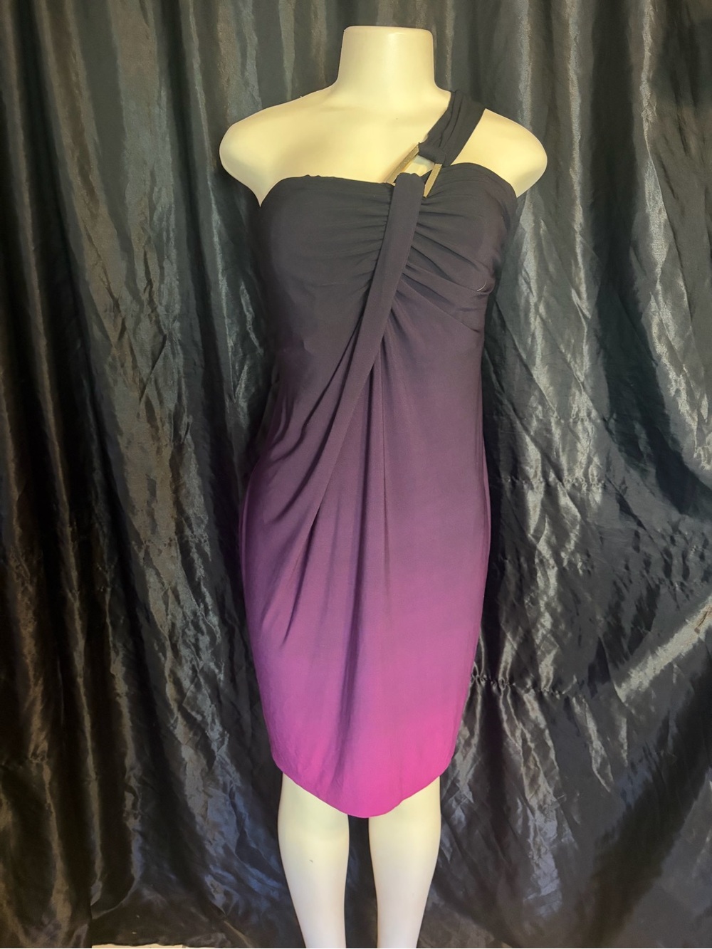 Donna Morgan One-Shoulder Ombre Dress in Purple and Pink